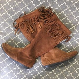 Tall Fringe Moccasin Boots (Zip up)